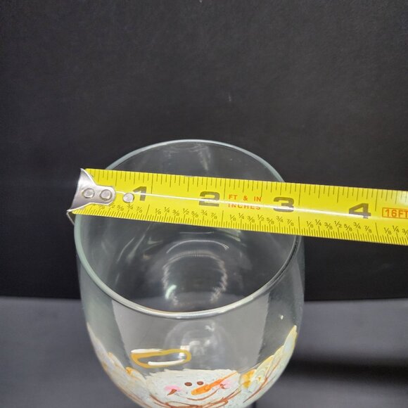 Hand Painted Snowman Angel Clear Stemmed Wine Glass 9'' Tall - Picture 3 of 6